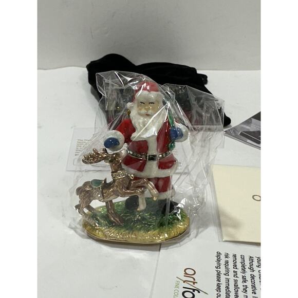 Art Form Santa Clause Reindeer Training Day Rhinestone Trinket Box 3" - Picture 2 of 8